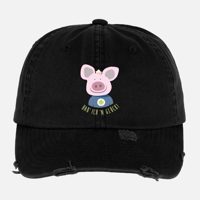 Schwein "Hab' ich 'n Glück" Illustration Kinder Flexfit Vintage Destroyed Cap