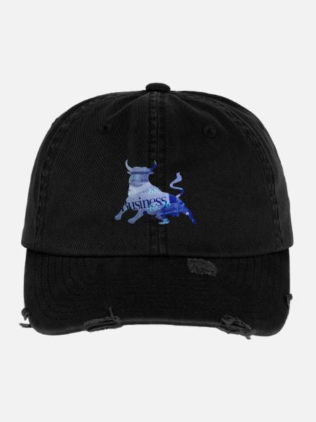 Bourse actions taureau - Casquette vintage effet usé Flexfit - noir - Devant