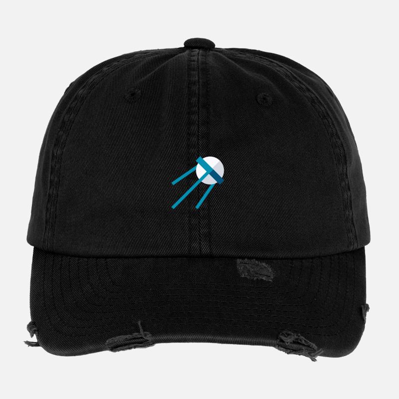 Satellit im All – Blaues Space Icon Flexfit Vintage Destroyed Cap