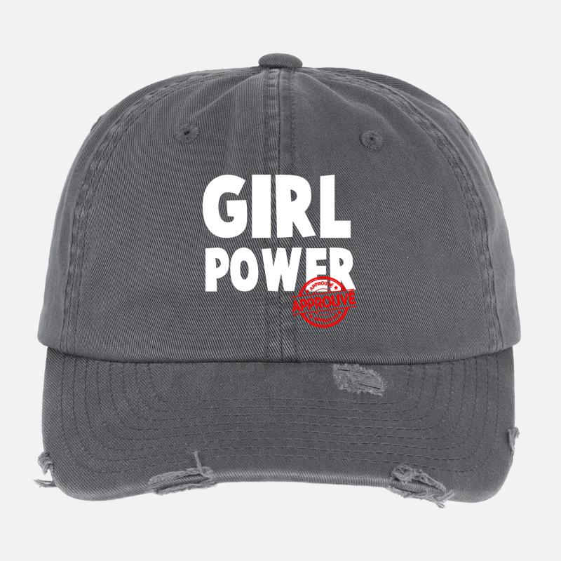 Girl Power Bold Script Design Flexfit Vintage Destroyed Cap
