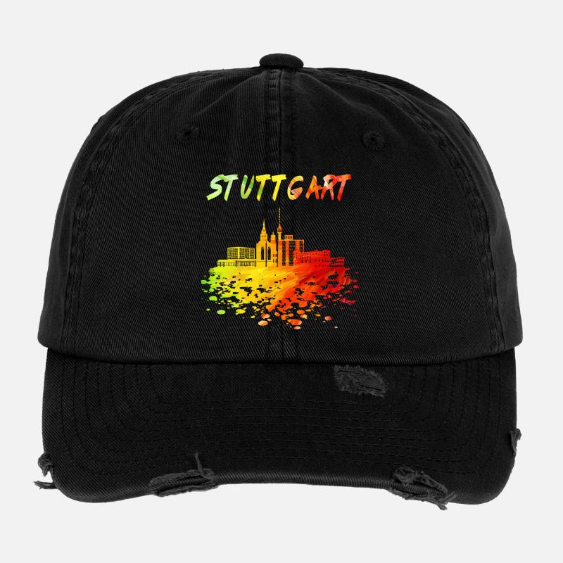 Stuttgart Skyline / Schwaben Stadt Schwarzwald Flexfit Vintage Destroyed Cap