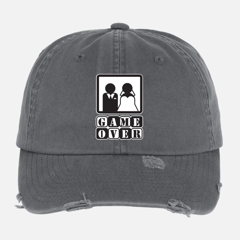 Junggesellenabschied Junggesellin Game Over Spruch Flexfit Vintage Destroyed Cap