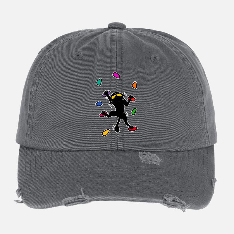 Boulder Cat Kitten Climbing Mountaineering Funny Flexfit Vintage Destroyed Cap