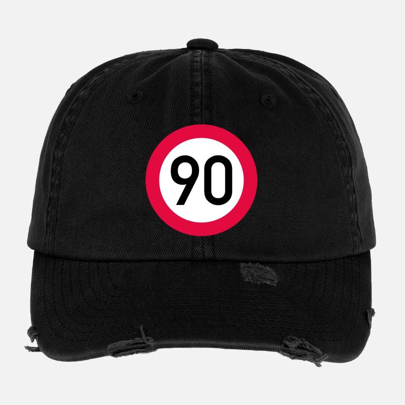 90 ans Attention ! Panneau de signalisation 90 km/h Casquette vintage effet usé Flexfit