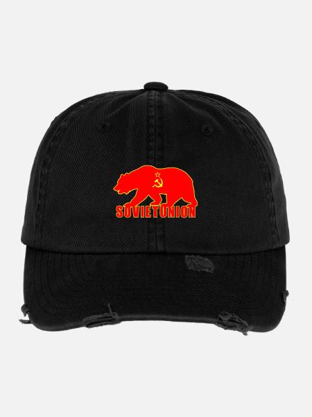 Soviet Union bear with flag - Flexfit Vintage Destroyed Cap - black - Front