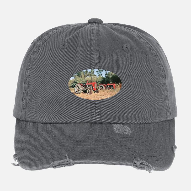 Tracteurs rouges sur le terrain Casquette vintage effet usé Flexfit