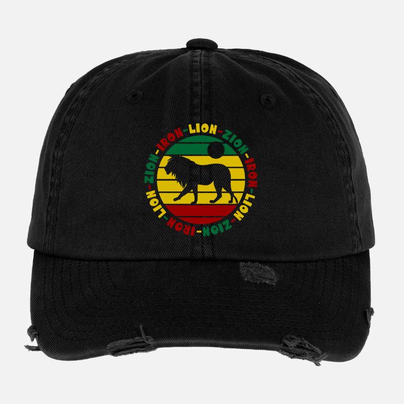 Iron Lion Zion Rastafari Reggae Löwe Flexfit Vintage Destroyed Cap