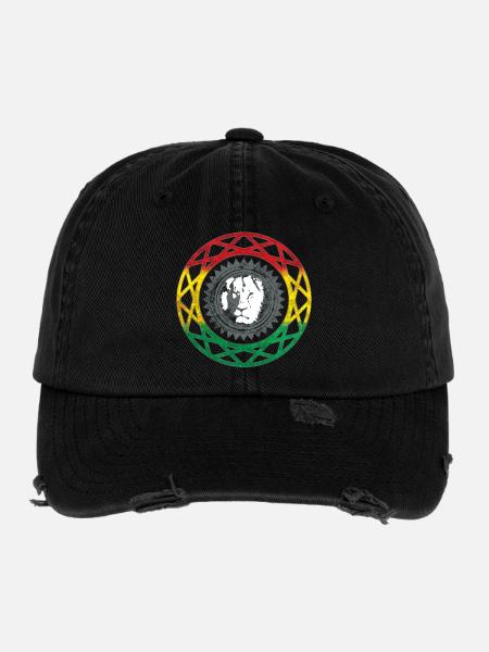 Lion face in Rasta mandala style - Flexfit Vintage Destroyed Cap - black - Front