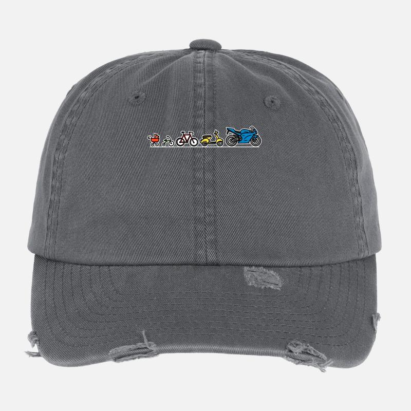 Biker Evolution Motorrad Entwicklung Fortschritt Flexfit Vintage Destroyed Cap