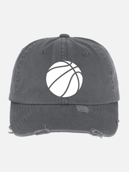 Logo de basket-ball blanc - Casquette vintage effet usé Flexfit - charbon - Devant