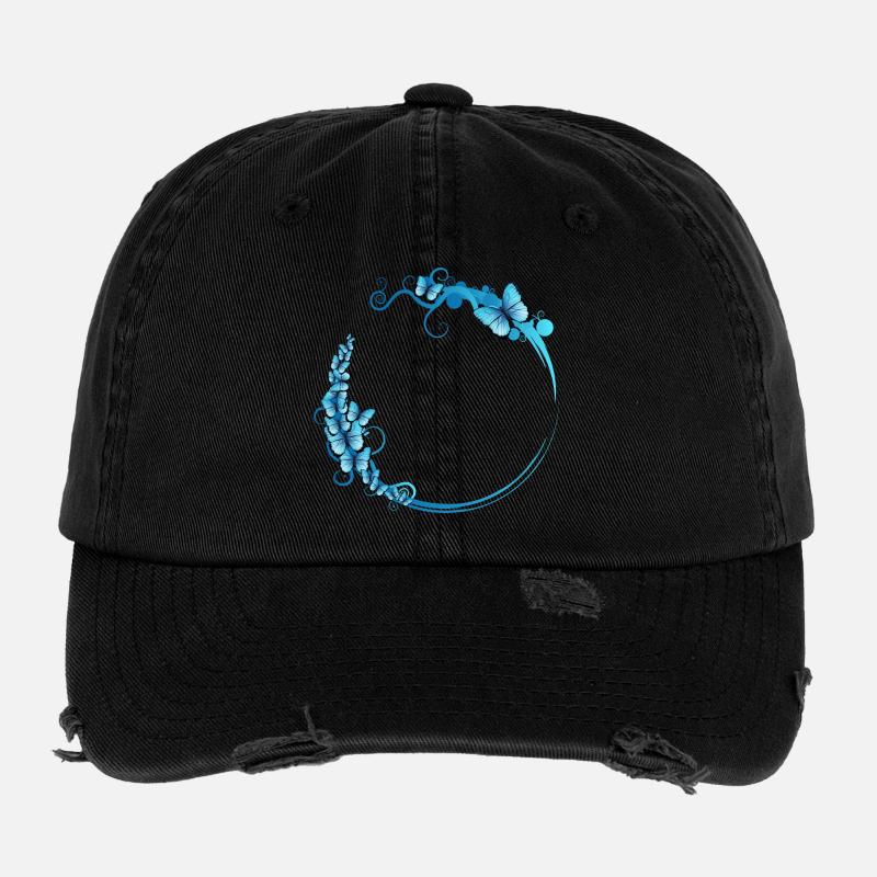 blauer Schmetterlings Rahmen für eigene Texte Flexfit Vintage Destroyed Cap