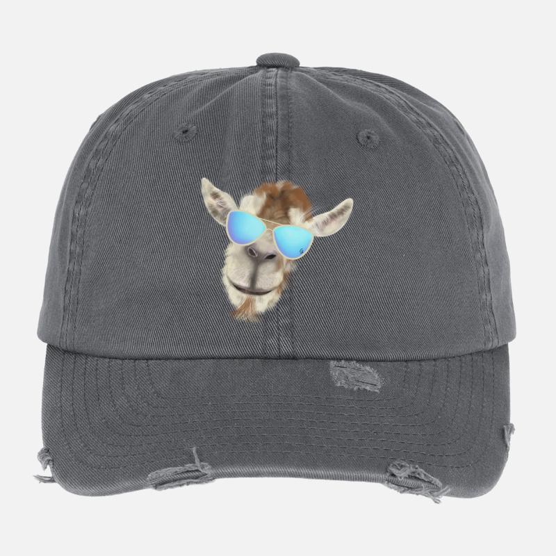 Casual goat head with sunglasses Flexfit Vintage Destroyed Cap