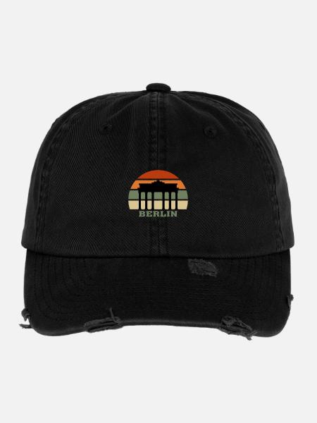 Berlin City Skyline Deutschland Wahrzeichen - Flexfit Vintage Destroyed Cap - Schwarz - Vorne