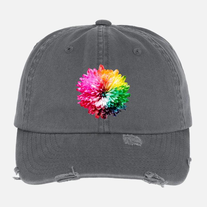 Chrysanthème Arc-en-ciel Casquette vintage effet usé Flexfit
