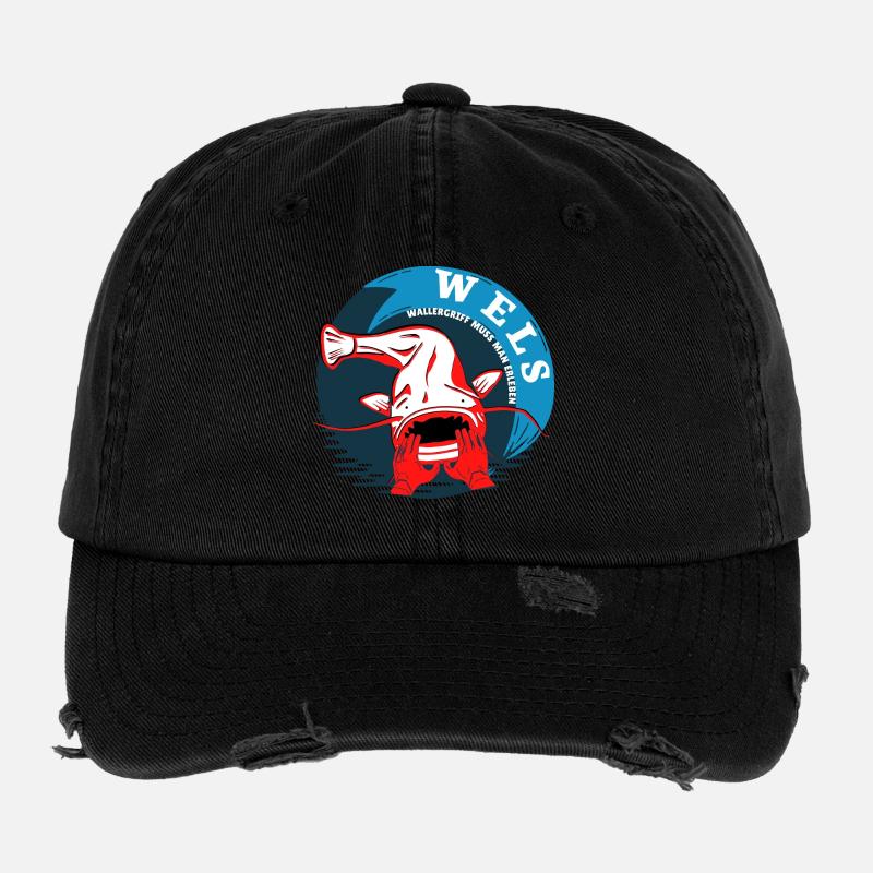 Fishing Catfish WALLERGRIFF MUST EXPERIENCE MAN Flexfit Vintage Destroyed Cap