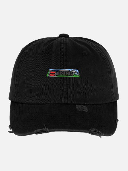 Austria Travel Souvenir Landmark Österreichische Flagge - Flexfit Vintage Destroyed Cap - Schwarz - Vorne