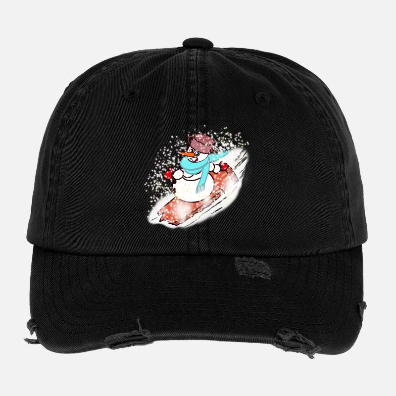 Schneemann mit Schal und Snowboard - Flexfit Vintage Destroyed Cap - Schwarz