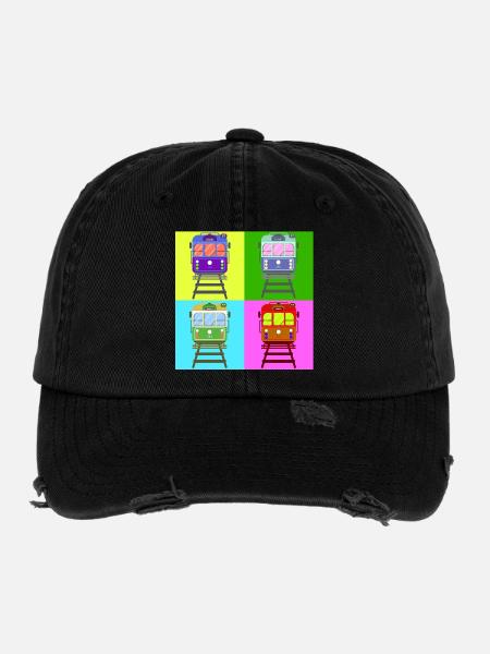 Tramway, pop art tram - Casquette vintage effet usé Flexfit - noir - Devant