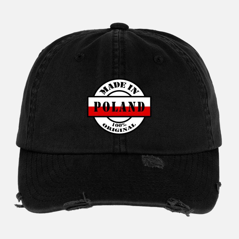 MADE IN POLAND Polen Polska Flagge Geschenk Flexfit Vintage Destroyed Cap