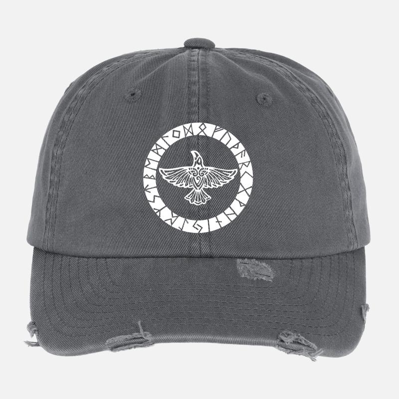 Weißer Wikinger Rabe Flexfit Vintage Destroyed Cap