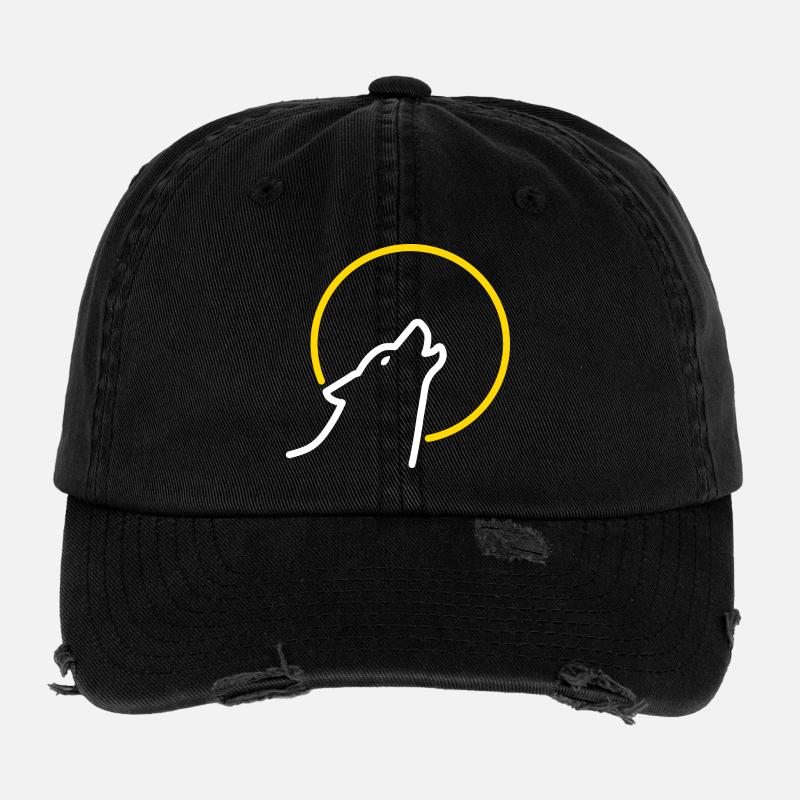 Wolf at full moon - Flexfit Vintage Destroyed Cap - black