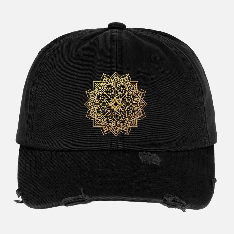 Yogashirt Gold Meditation Sonne Ornament Mandala Flexfit Vintage Destroyed Cap