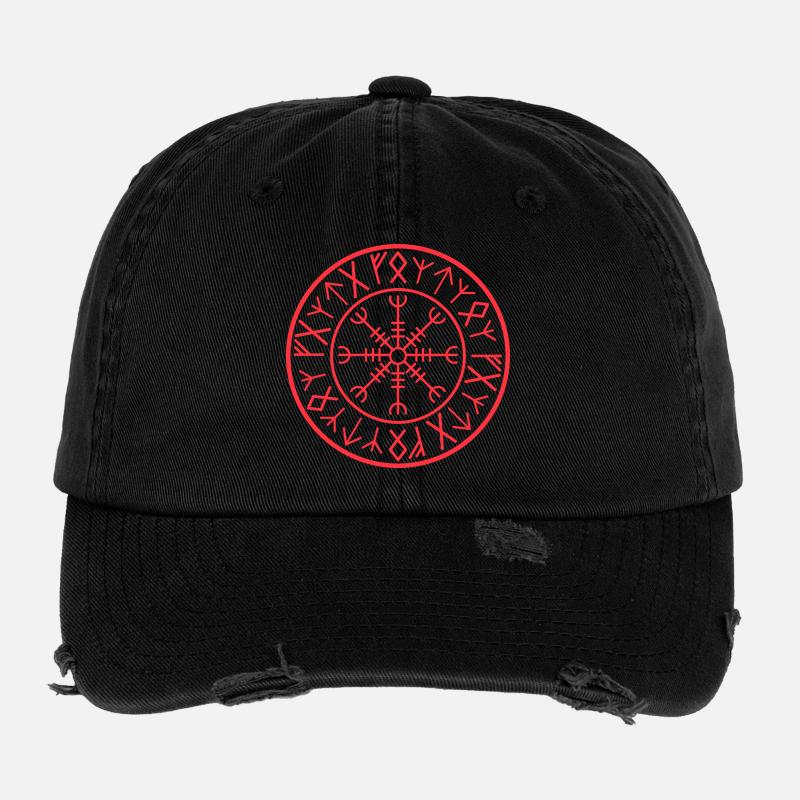 Cercle runique de Vegvisir rouge - Casquette vintage effet usé Flexfit - noir