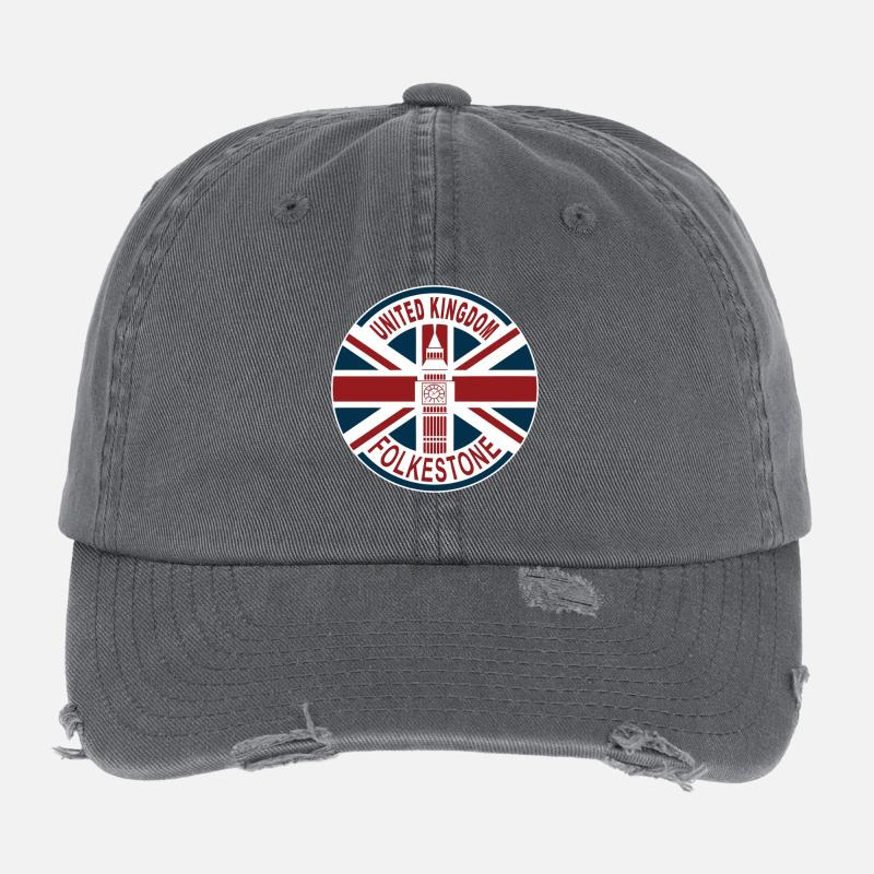Folkestone Royaume-Uni UK Union Jack British Fl Casquette vintage effet usé Flexfit