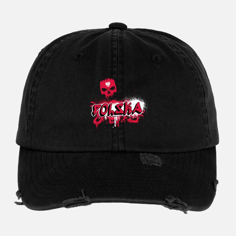 Motif crâne de graffiti polonais Casquette vintage effet usé Flexfit