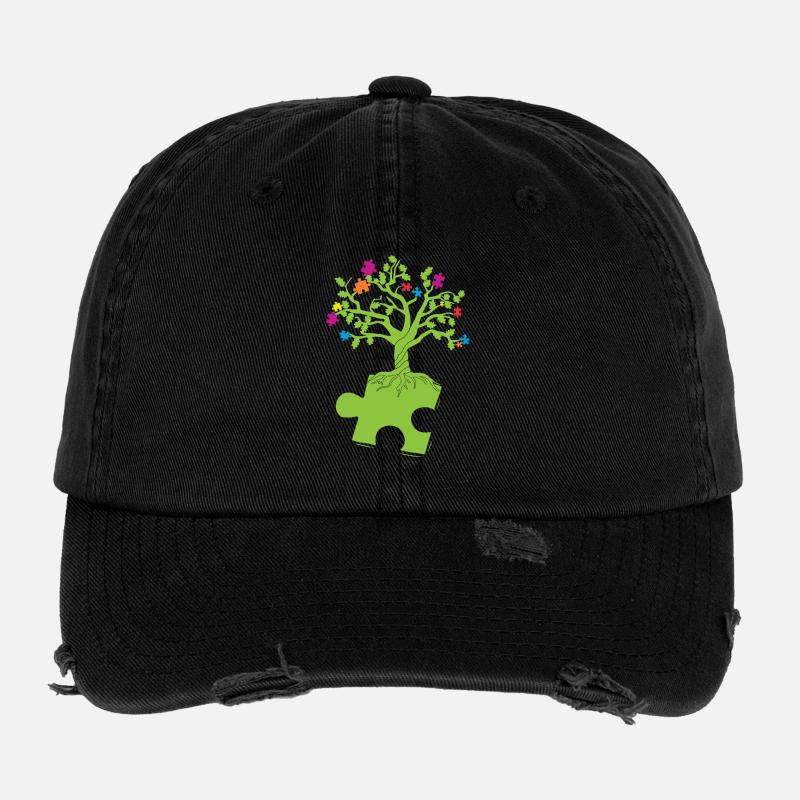 Autism Awareness Puzzle Tree Flexfit Vintage Destroyed Cap