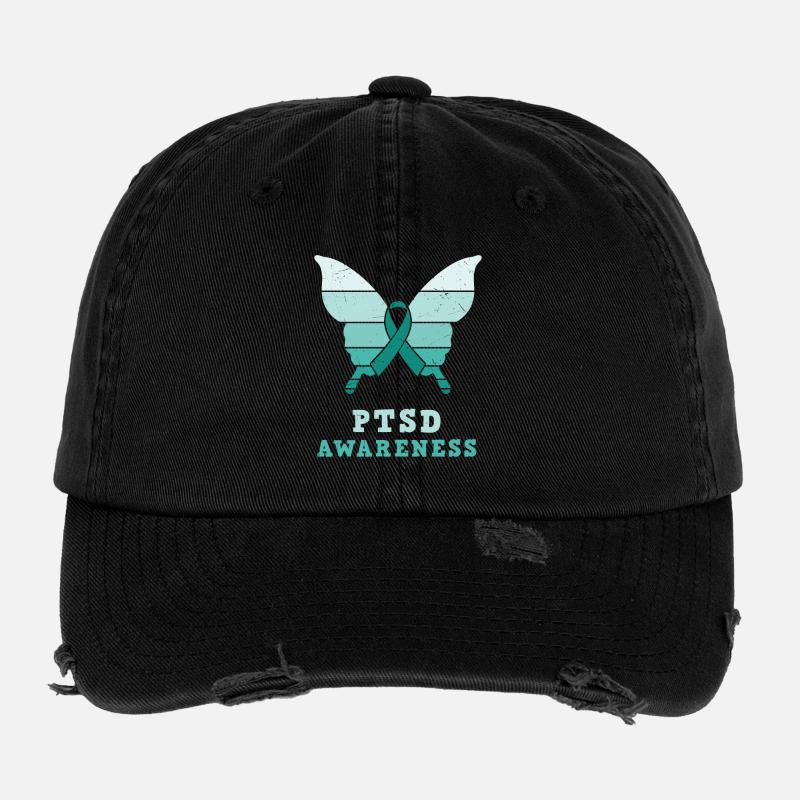 Papillon Ptsd Sensibilisation Ruban sarcelle Casquette vintage effet usé Flexfit