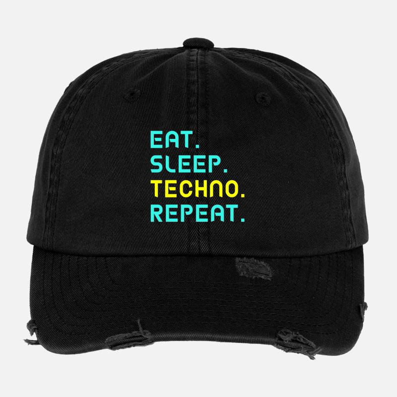 Eat. Sleep. Techno. Repeat. Flexfit Vintage Destroyed Cap