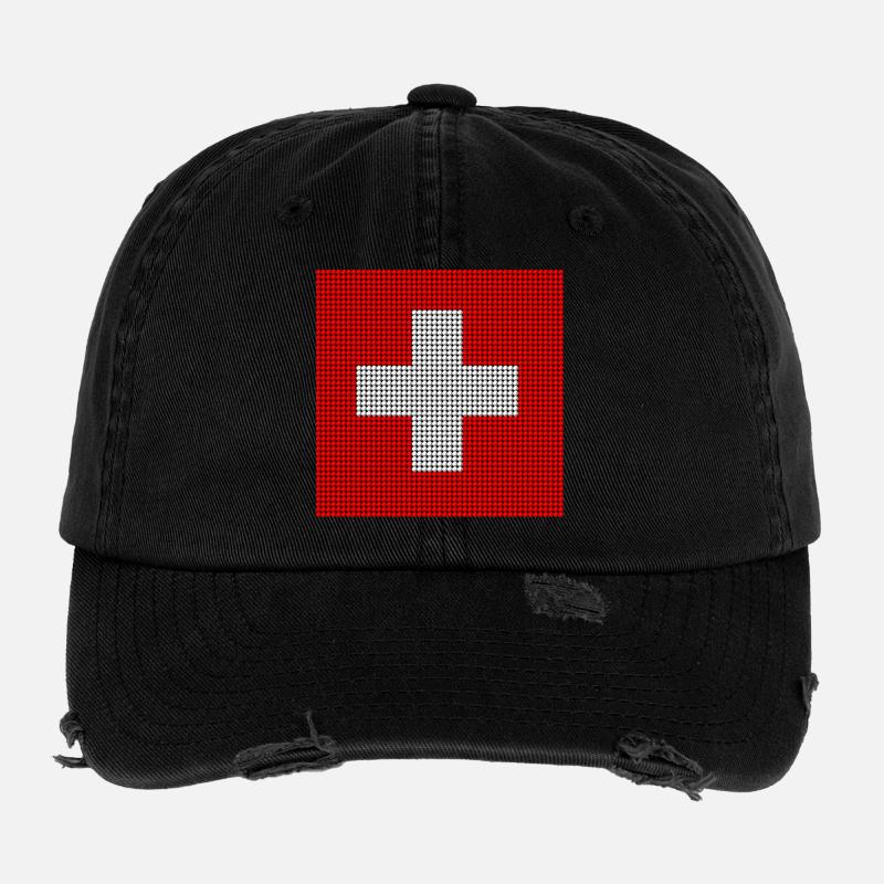 Schweizer Flagge - Perlenmosaik Flexfit Vintage Destroyed Cap
