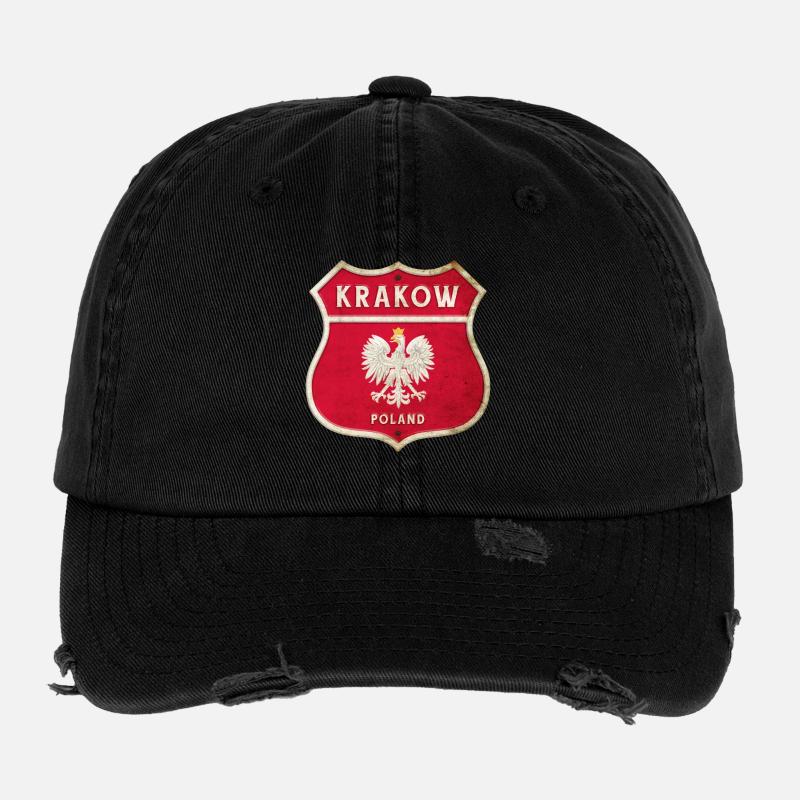 Krakau Polen Wappen Flaggen Design Flexfit Vintage Destroyed Cap