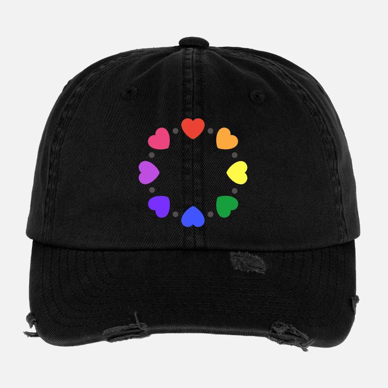 Cœurs arc-en-ciel Casquette vintage effet usé Flexfit