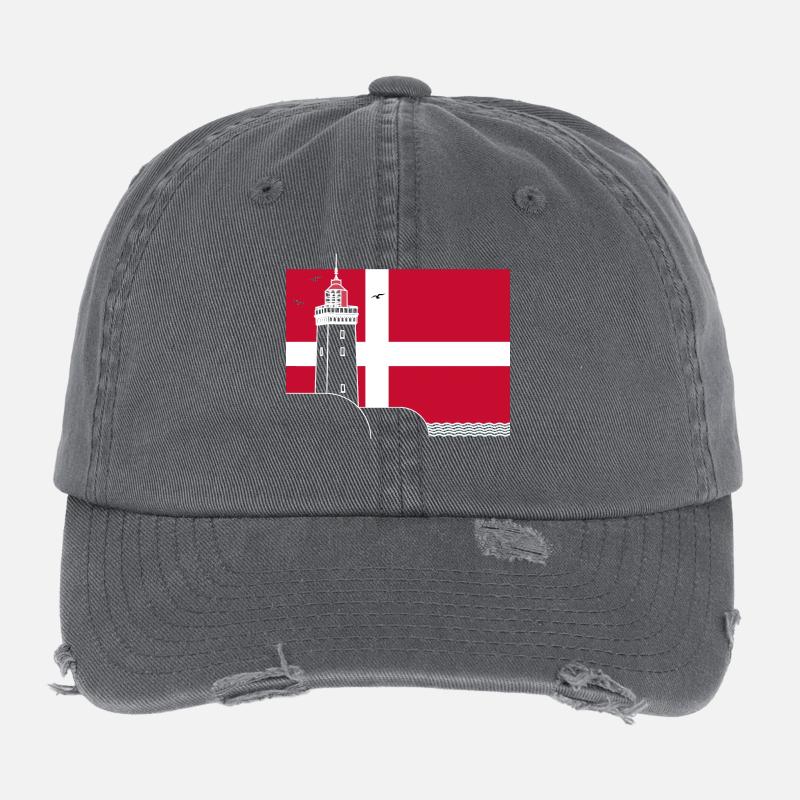 Drapeau du Danemark avec phare de Rubjerg Knude Casquette vintage effet usé Flexfit
