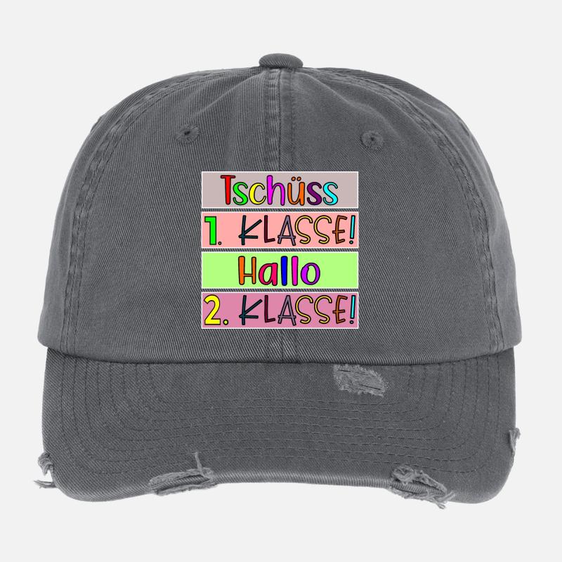 Grundschule Tschüss 1. Klasse Hallo 2. Klasse Flexfit Vintage Destroyed Cap