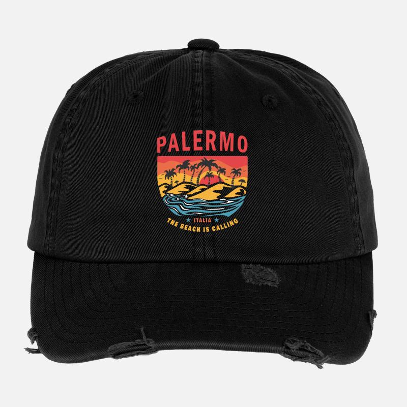 Palermo Italy Beach Design Flexfit Vintage Destroyed Cap