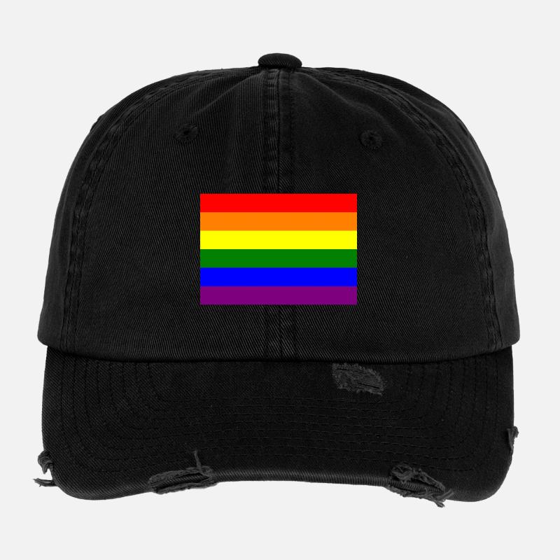 Pride Rainbow Flag Design - Flexfit Vintage Destroyed Cap - black