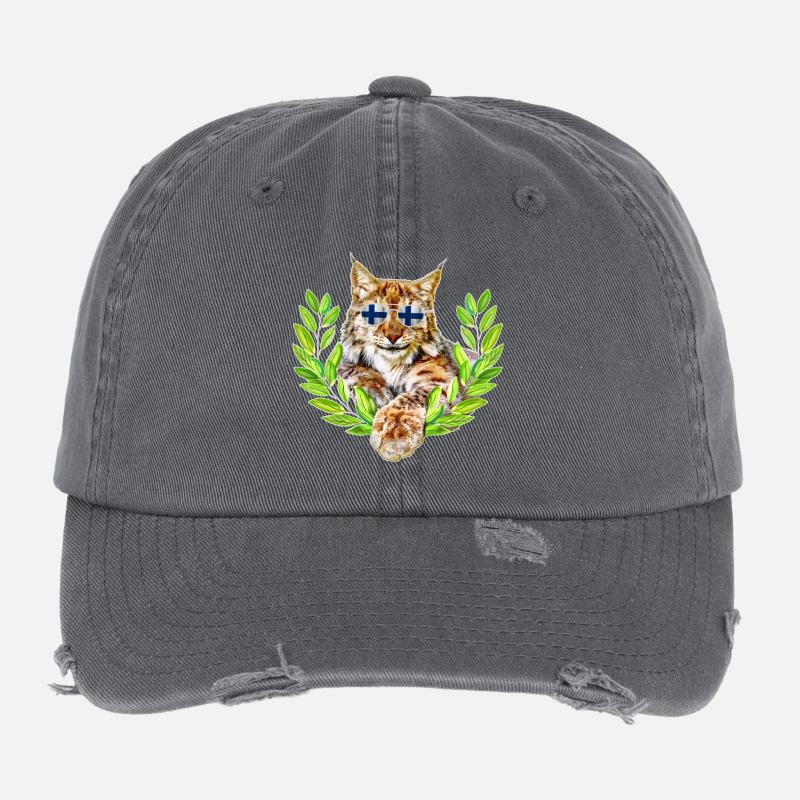 Finland lynx smiling cool Flexfit Vintage Destroyed Cap