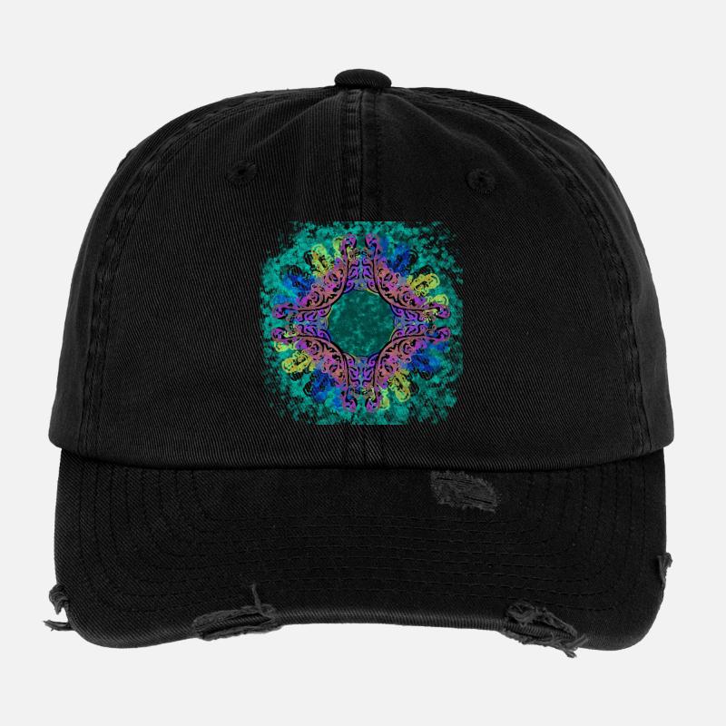 Mandala moderne 1 - Casquette vintage effet usé Flexfit - noir