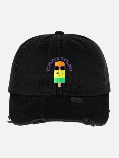 Eiscreme mit Sonnenbrille Summer Feeling Sommer - Flexfit Vintage Destroyed Cap - Schwarz - Vorne