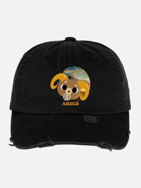 Zodiac sign ARIES - Flexfit Vintage Destroyed Cap - black - Front