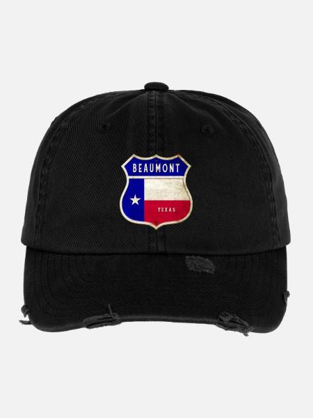 Beaumont Texas crest flags design - Flexfit Vintage Destroyed Cap - black - Front