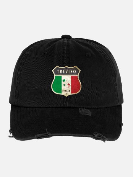 Treviso Italy Coat of Arms Flags Design - Flexfit Vintage Destroyed Cap - black - Front