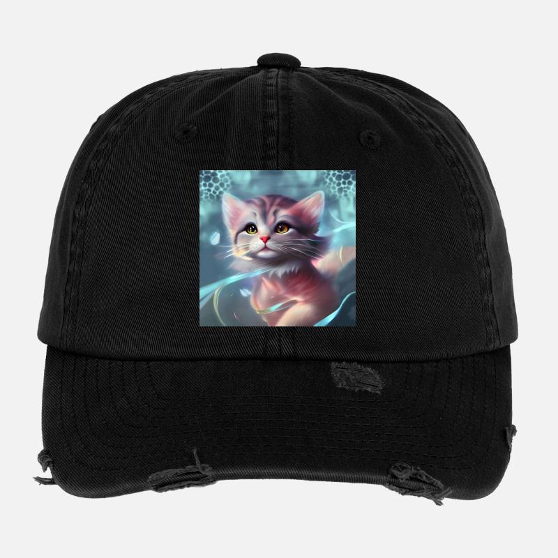 Süßes kleines Kätzchen - Flexfit Vintage Destroyed Cap - Schwarz
