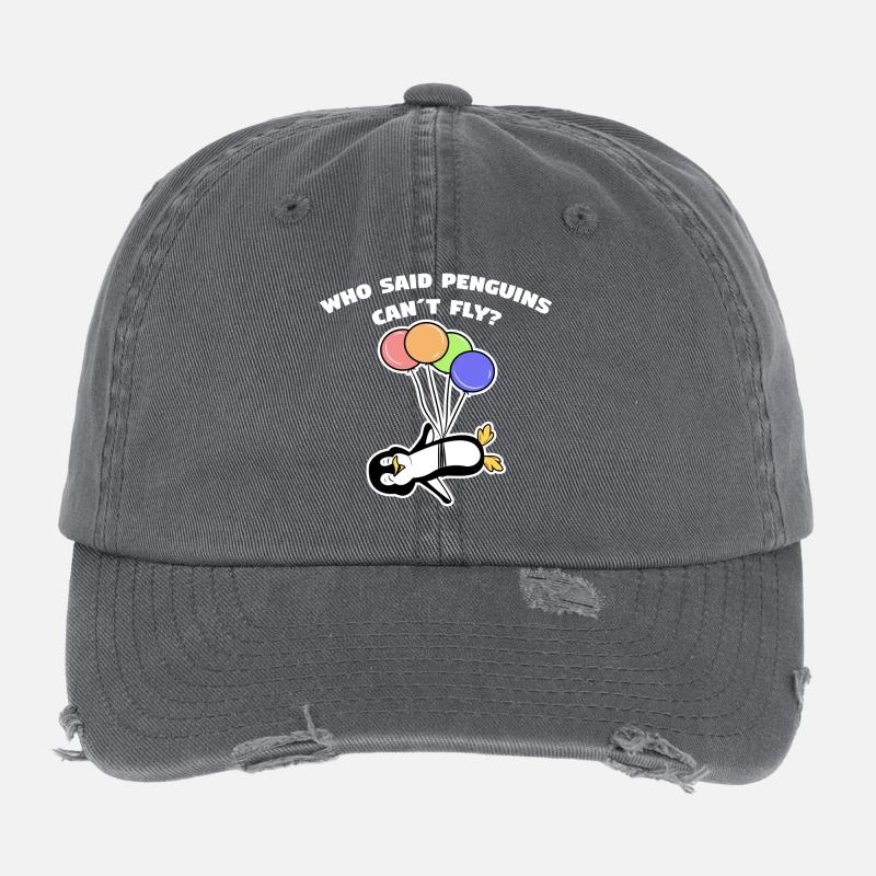 Penguin Humorous Statement Balloon Bird Animal Flexfit Vintage Destroyed Cap