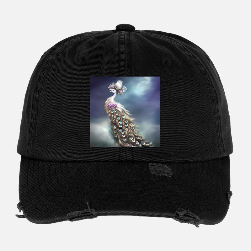 Wonderful elegant peacock - Flexfit Vintage Destroyed Cap - black
