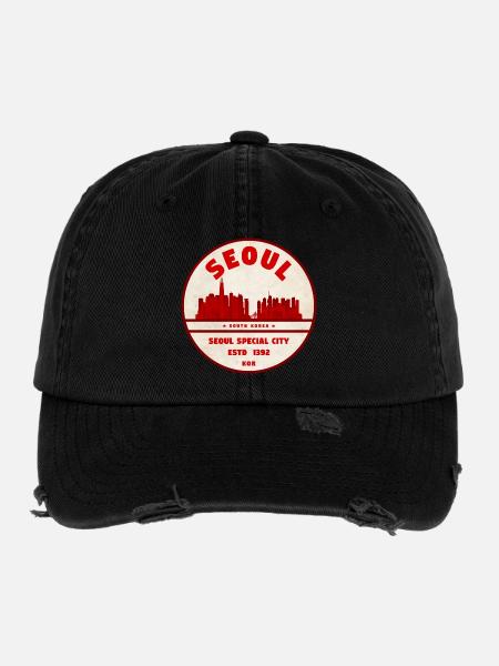 Seoul Skyline Vintage Emblem - Flexfit Vintage Destroyed Cap - black - Front