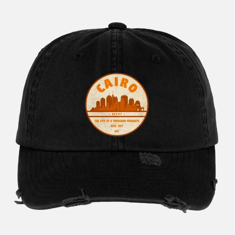 Kairo Retro Stadtsilhouette Badge Flexfit Vintage Destroyed Cap